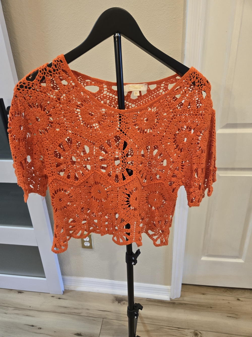 Crochet Lace Short Sleeve Top - Orange